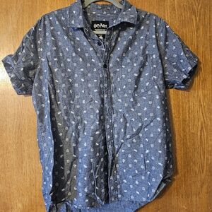 Harry Potter Blue Patterned Casual Button Down Shirt